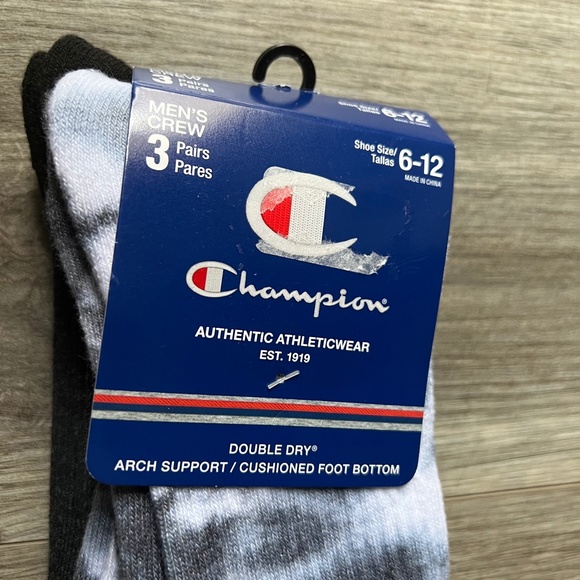 Champion Arch Support Crew Socks 3 Pack Men's 6-12 Black Authentic Active Wear - Picture 2 of 4